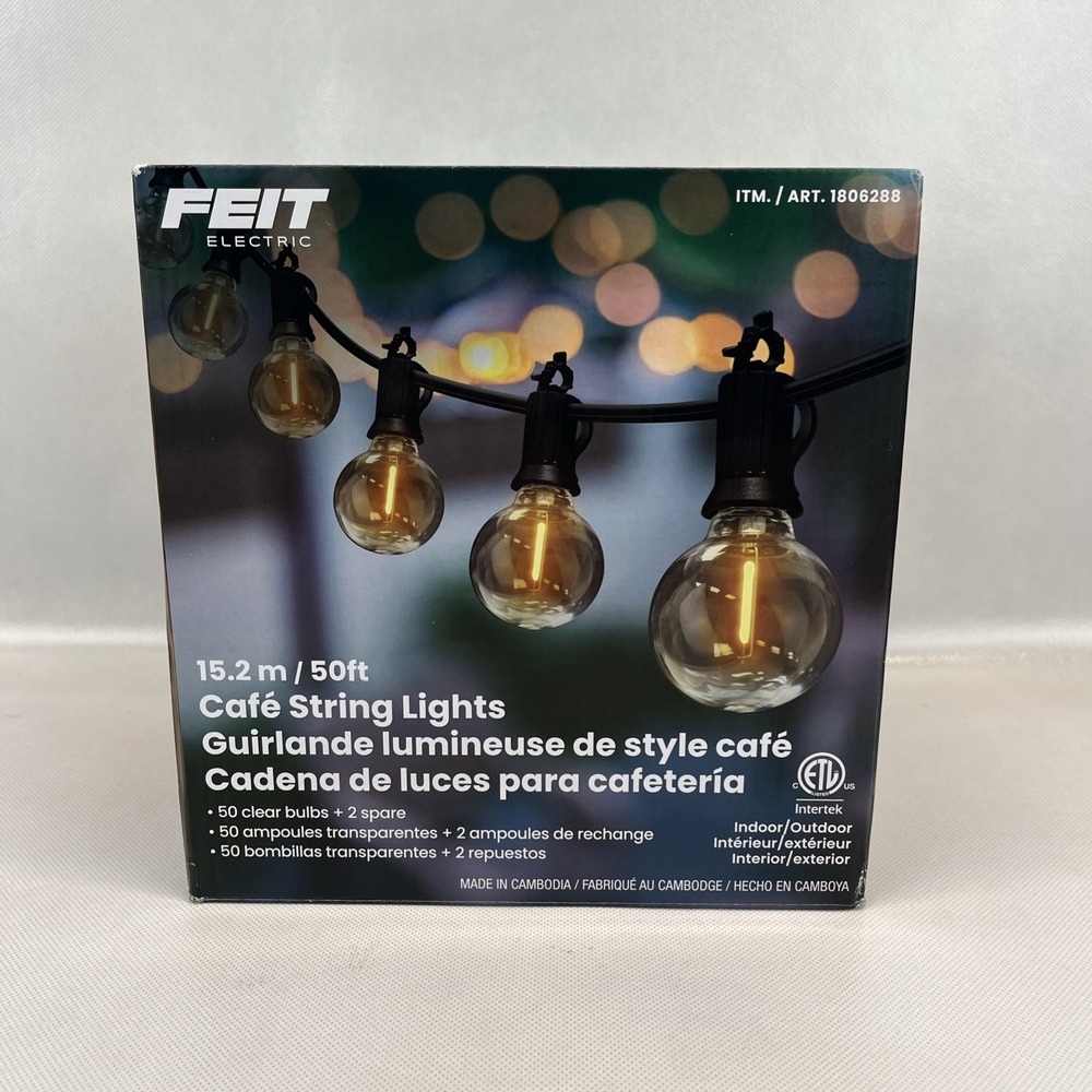 Feit Electric 50 Ft LED Cafe String Light with 50 Clear Shatterproof Bulbs